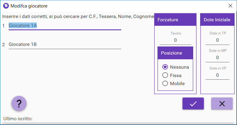 GTBurraco - Inserimento Giocatori